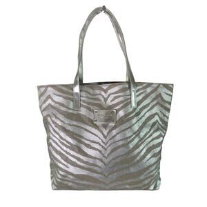 Michael Kors Silver Zebra Tote Bag Metallic Canvas Large Shoulder Purse